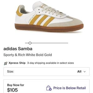 Sporty and Rich Adidas Samba in white and gold